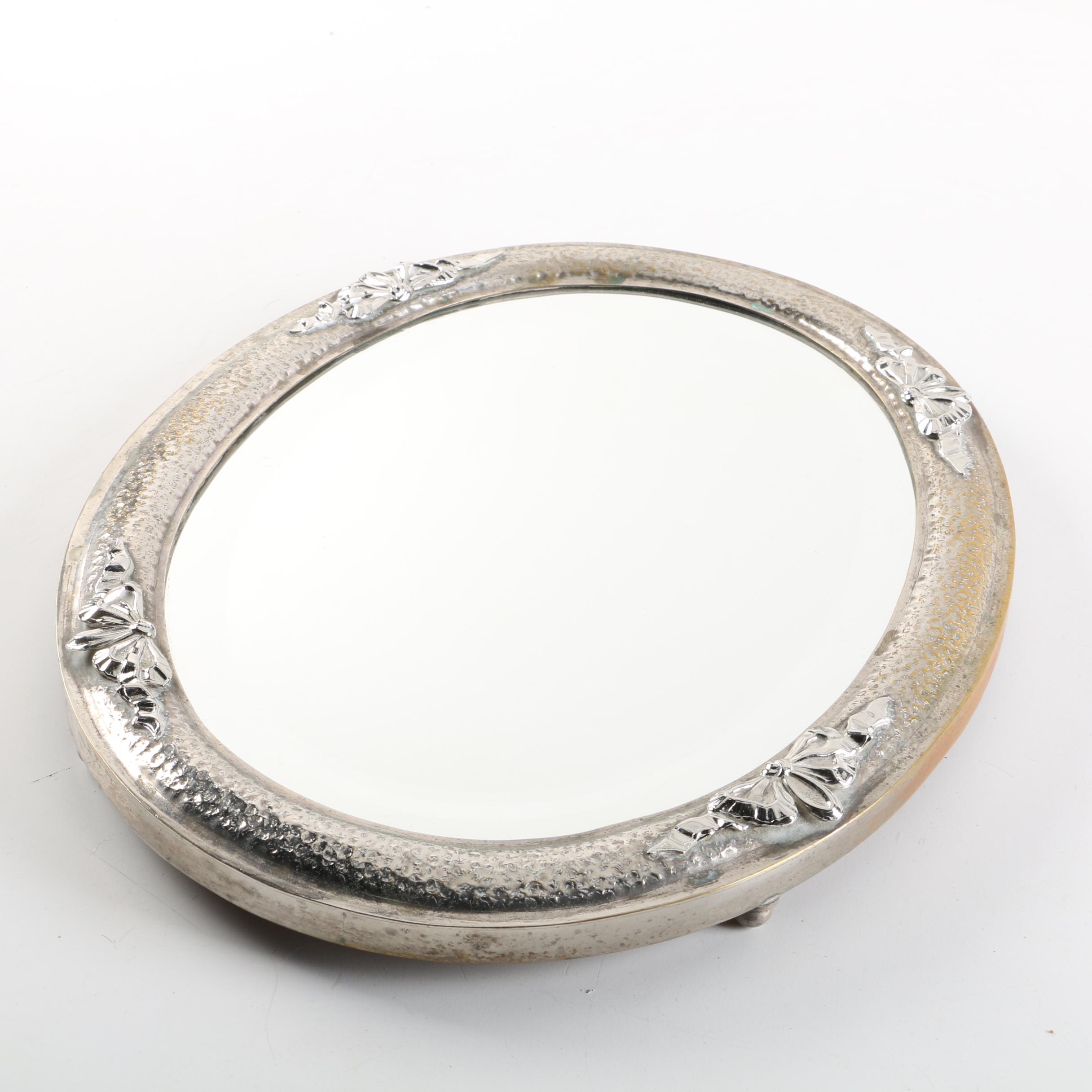 Portuguese Silver Plate Mirrored Vanity Tray