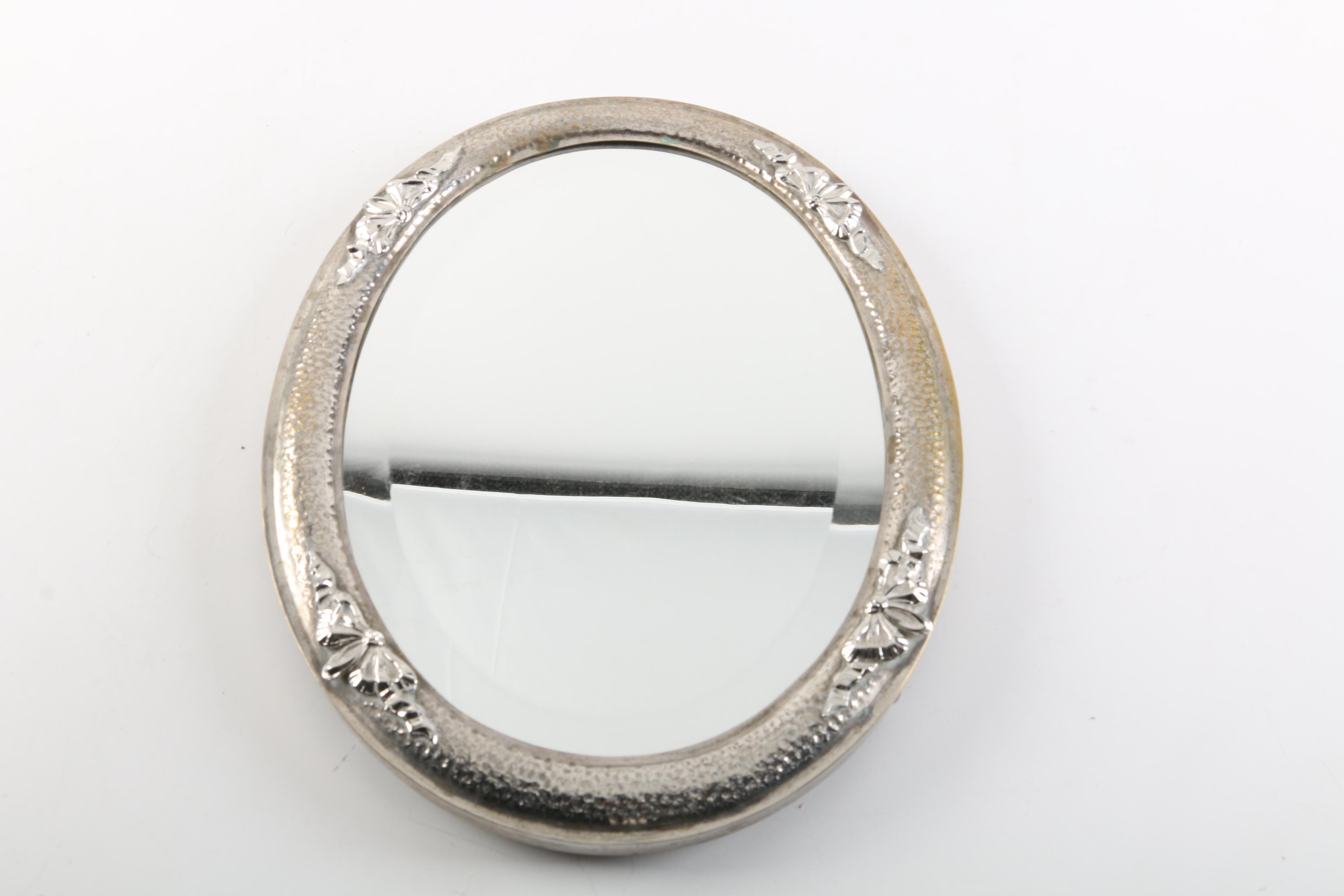 Portuguese Silver Plate Mirrored Vanity Tray