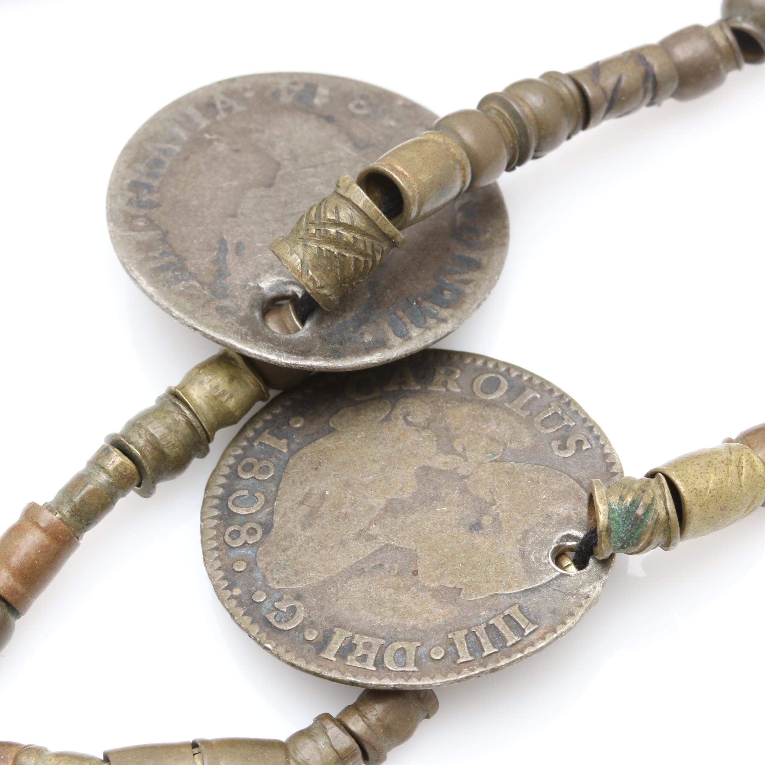 Moroccan Berber Style Necklace with Antique Silver Mexican and Ecuadorian Coins