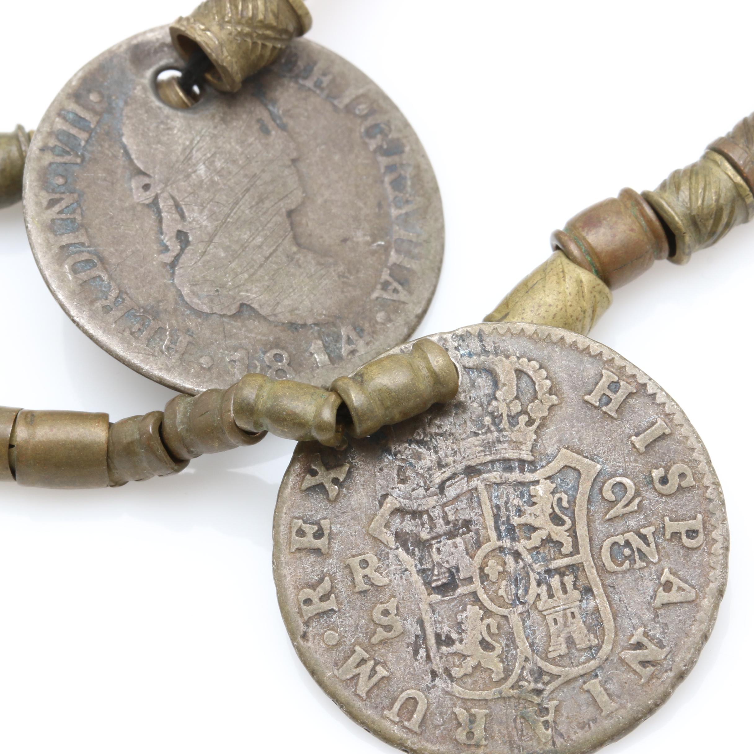 Moroccan Berber Style Necklace with Antique Silver Mexican and Ecuadorian Coins