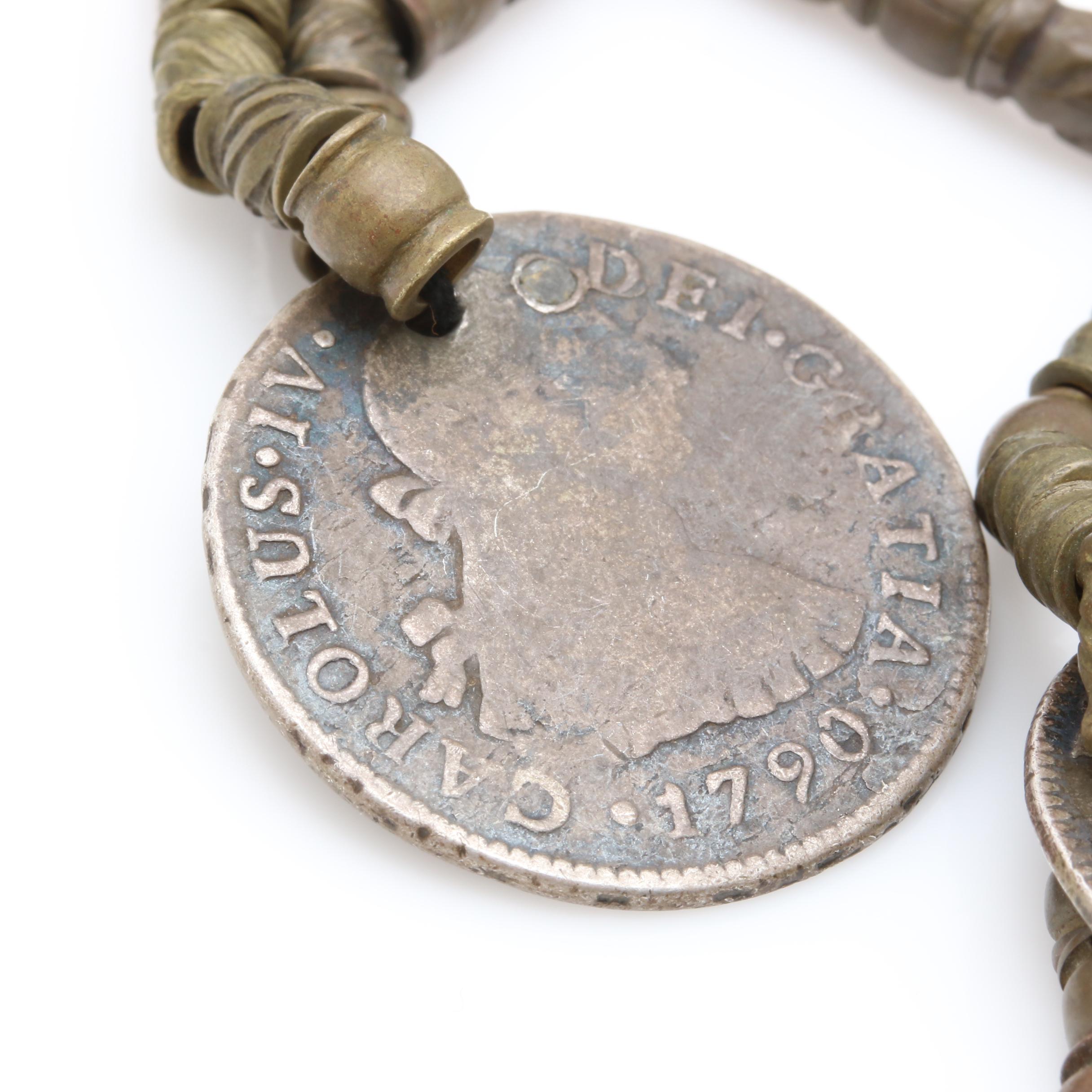 Moroccan Berber Style Necklace with Antique Silver Mexican and Ecuadorian Coins