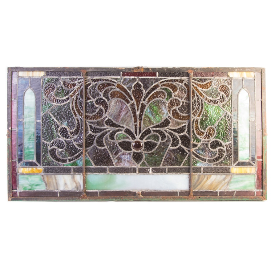 Antique Stained Glass Transom Window Panel