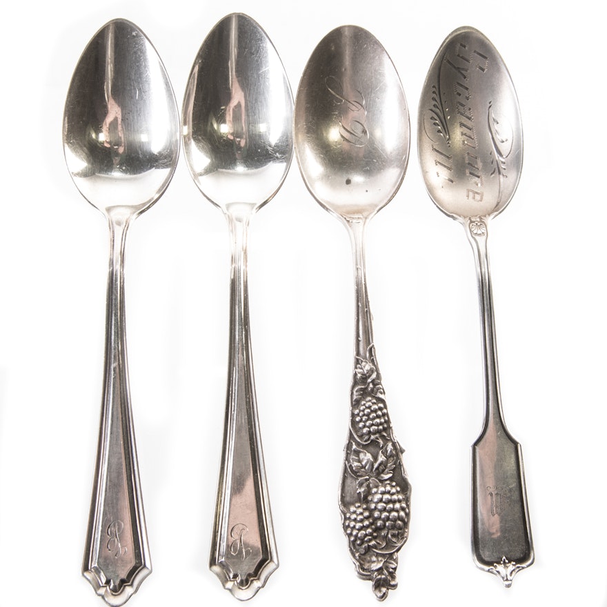 Gorham and Other Monogrammed Sterling Silver Teaspoons