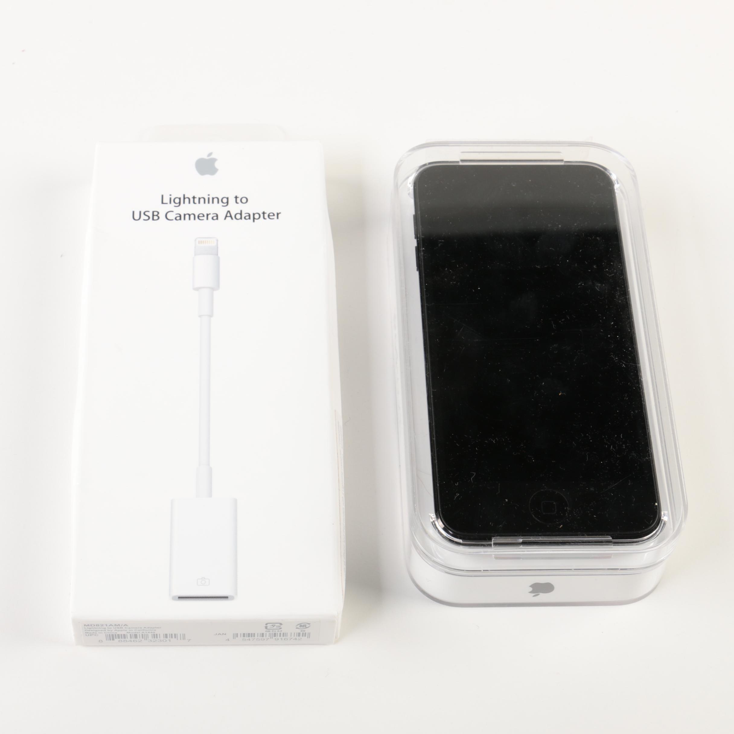16GB Sixth Generation Apple iPod Touch with Lightning to USB Camera Adapter
