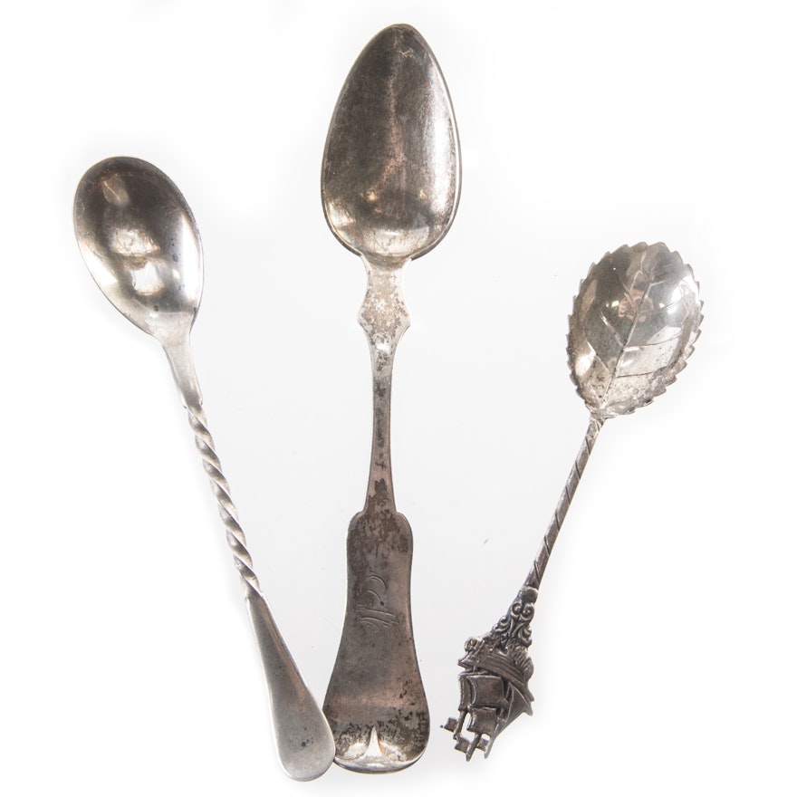 Vintage Coin, 800 and Silver Plate Spoons