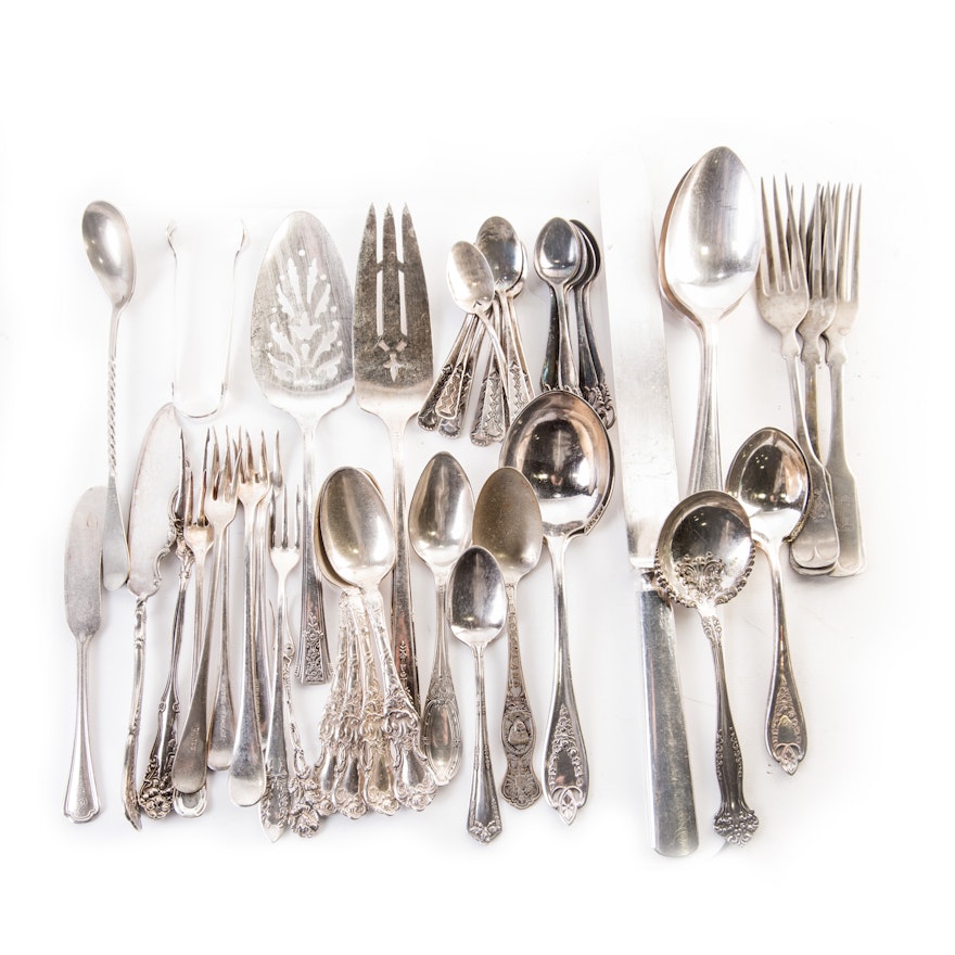 Mixed Pattern Plated Silver Flatware featuring Wallace, Gorham, Rogers, More