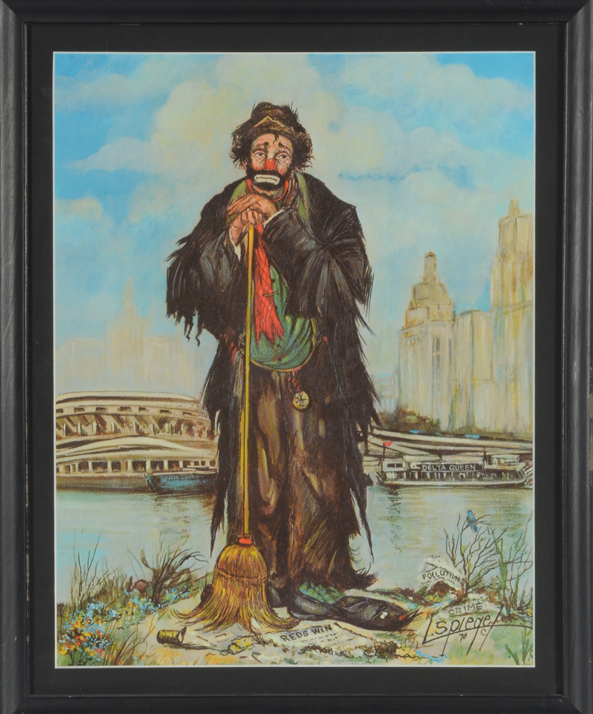 Offset Lithograph Print after Louis Spiegel of Clown on Riverbank