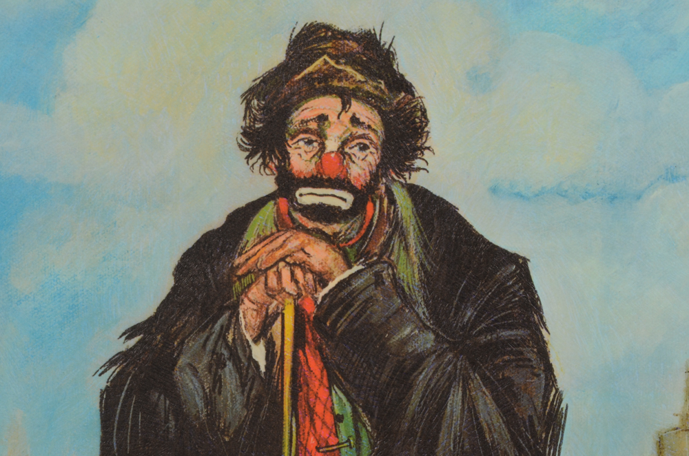 Offset Lithograph Print after Louis Spiegel of Clown on Riverbank