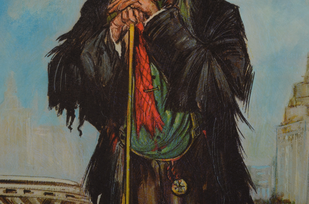 Offset Lithograph Print after Louis Spiegel of Clown on Riverbank