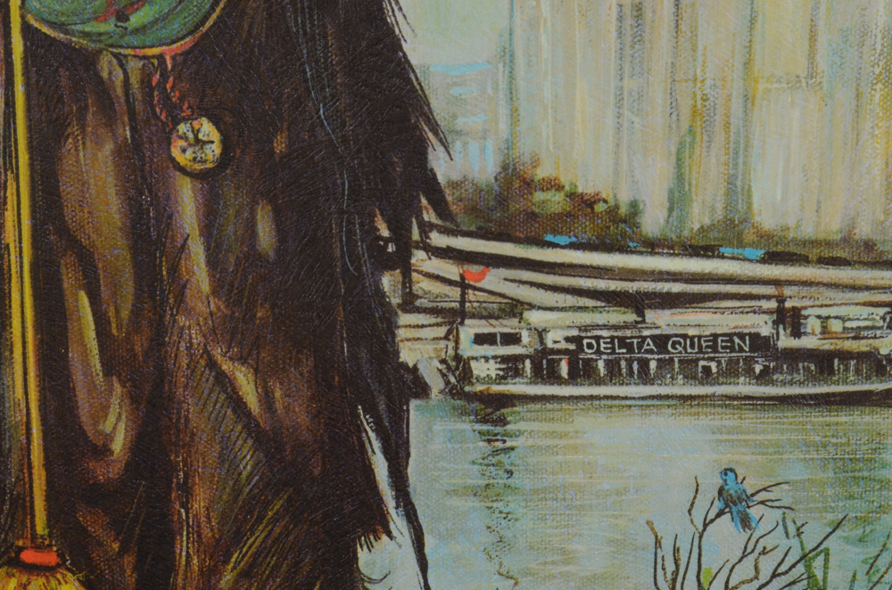 Offset Lithograph Print after Louis Spiegel of Clown on Riverbank