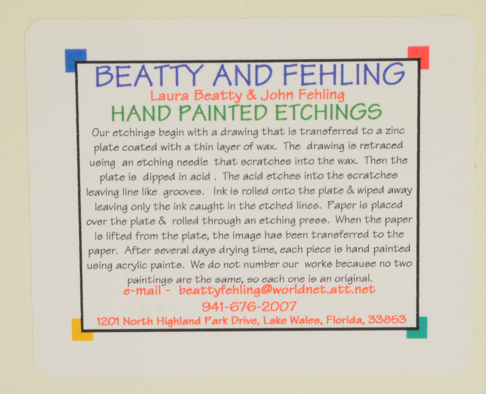 Two Laura Beatty and John Fehling Hand-colored Etchings