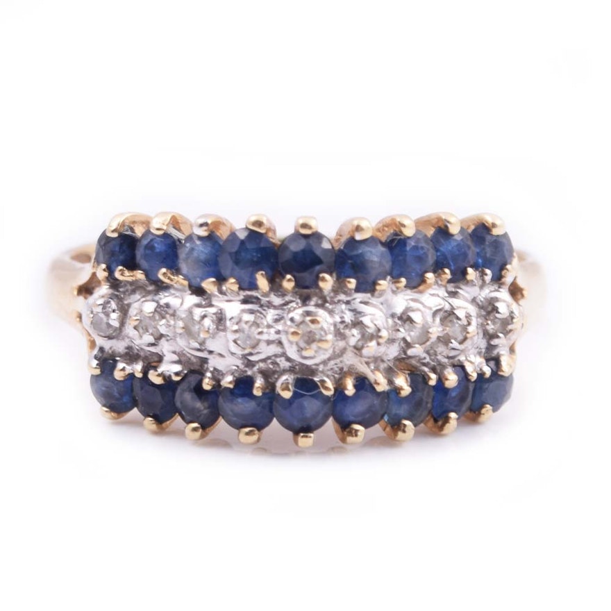 10K Yellow Gold, Sapphire, and Diamond Ring