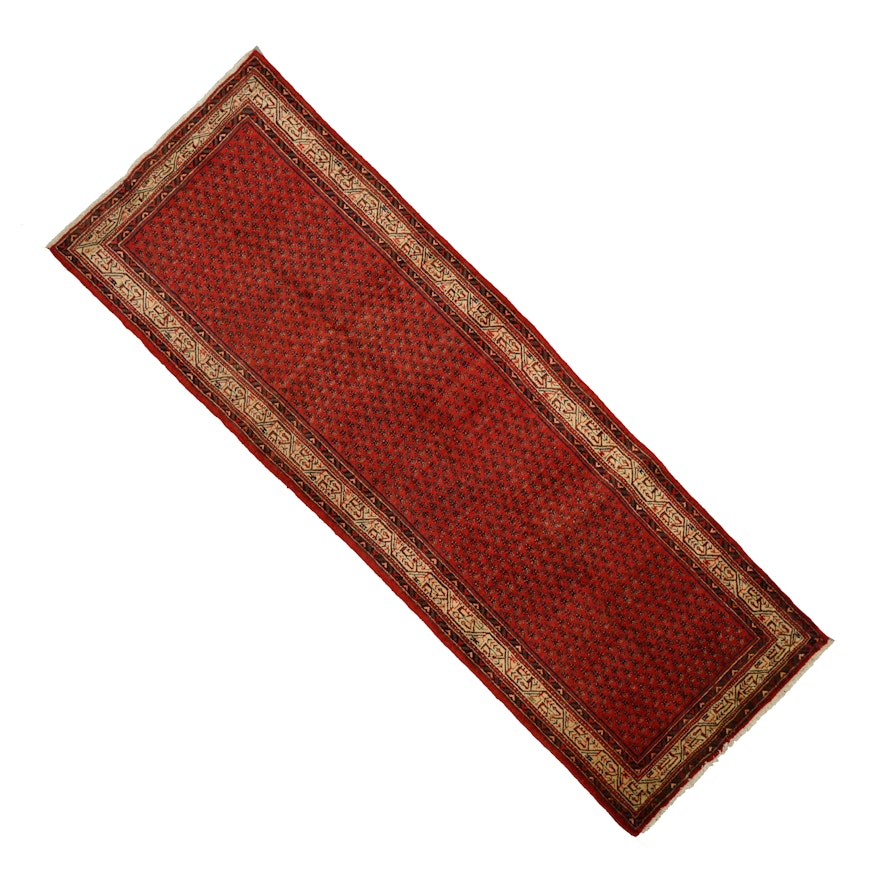 Hand-Knotted Serabend Mir-a-Boteh Wool Carpet Runner