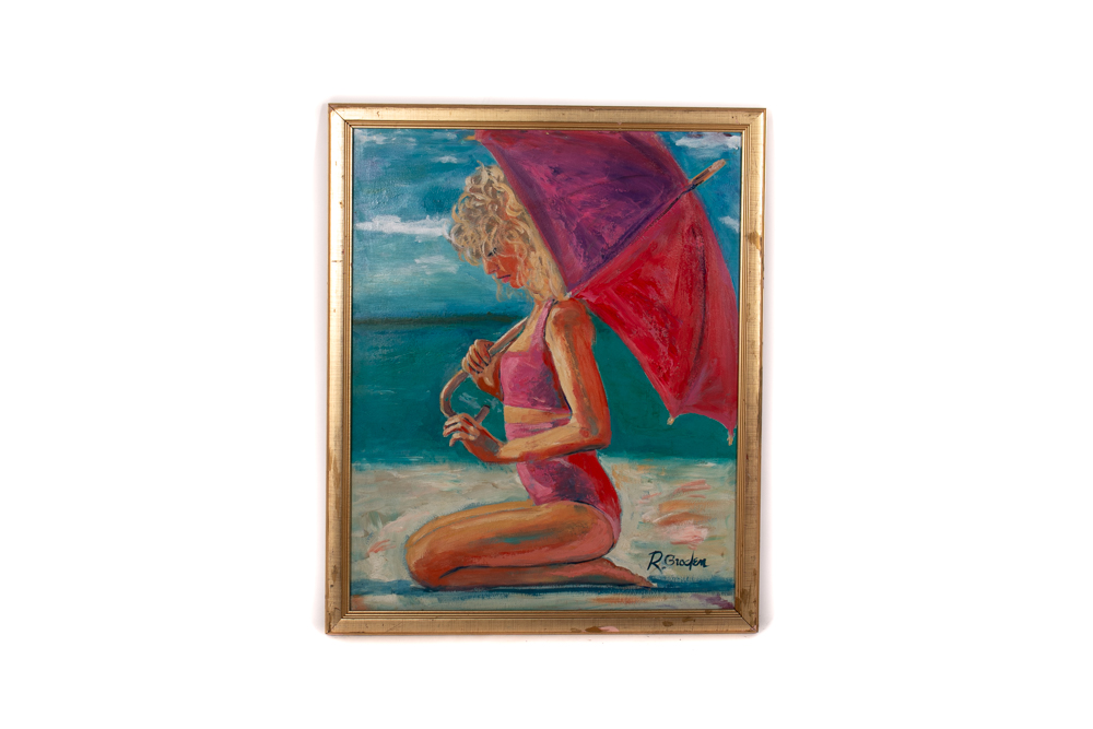 Randy Groden "Pink Umbrella" Original Oil on Board