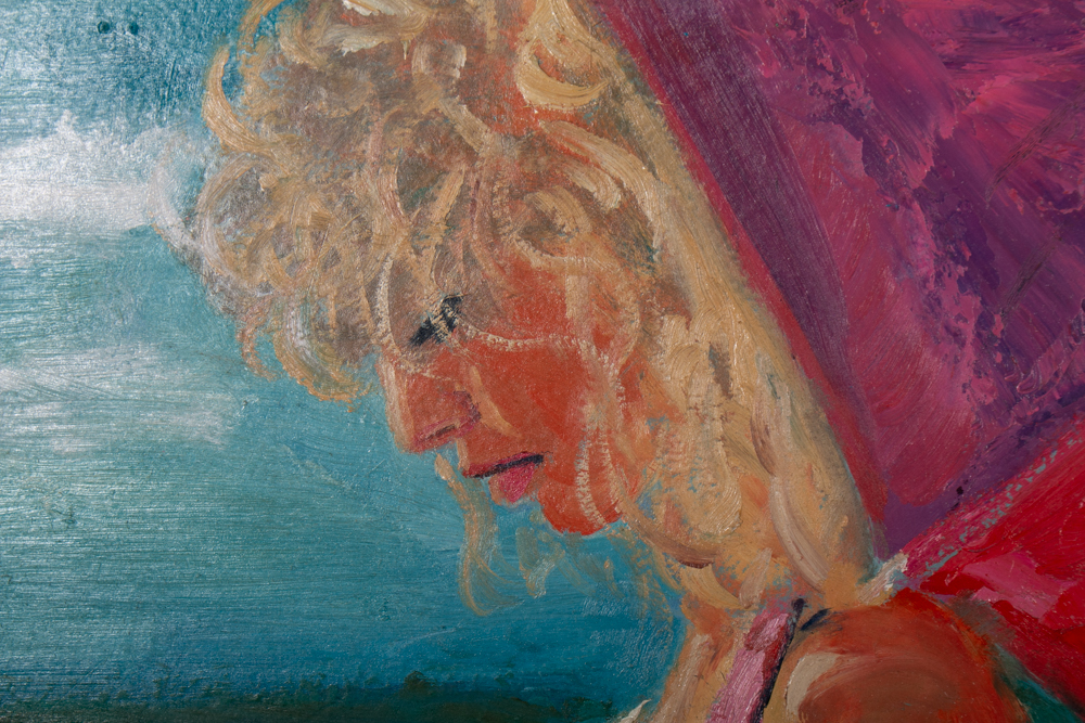 Randy Groden "Pink Umbrella" Original Oil on Board