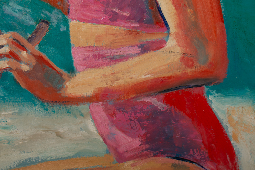 Randy Groden "Pink Umbrella" Original Oil on Board