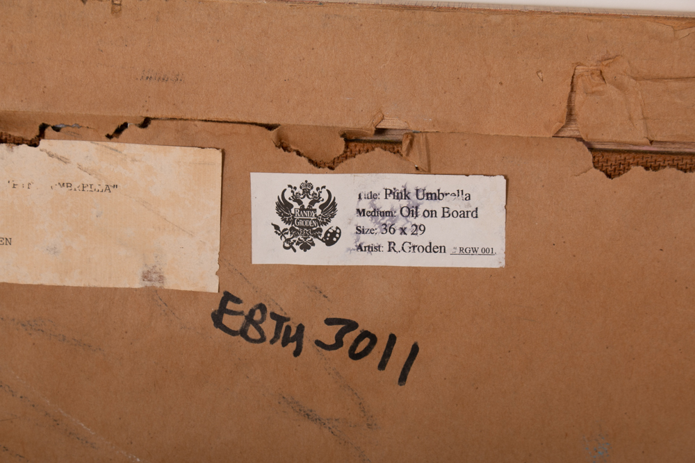 Randy Groden "Pink Umbrella" Original Oil on Board