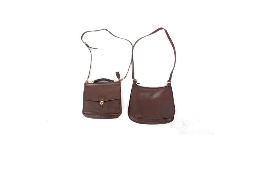 Vintage Coach Brown Leather Willis and Hippie Flap Bags
