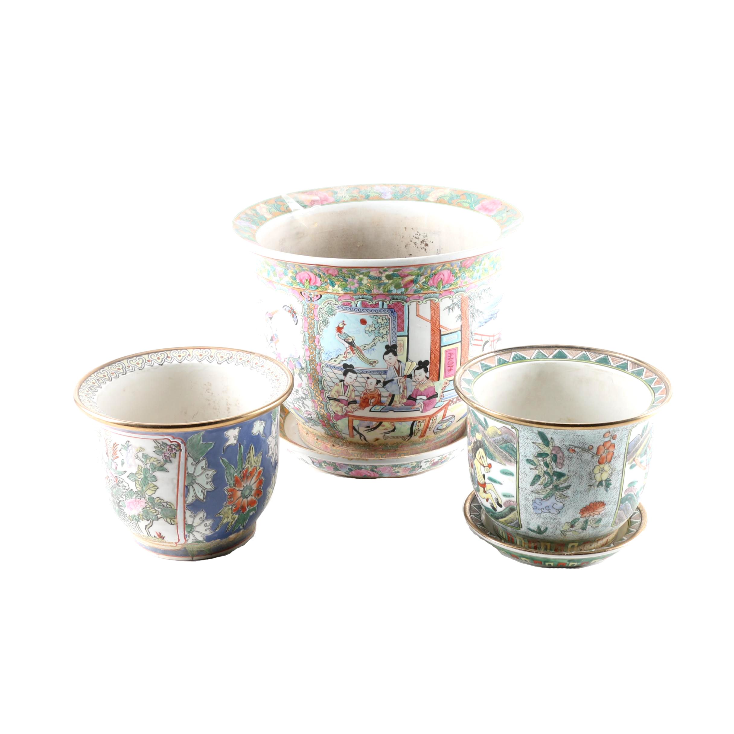 Chinese Porcelain Planters and Saucers
