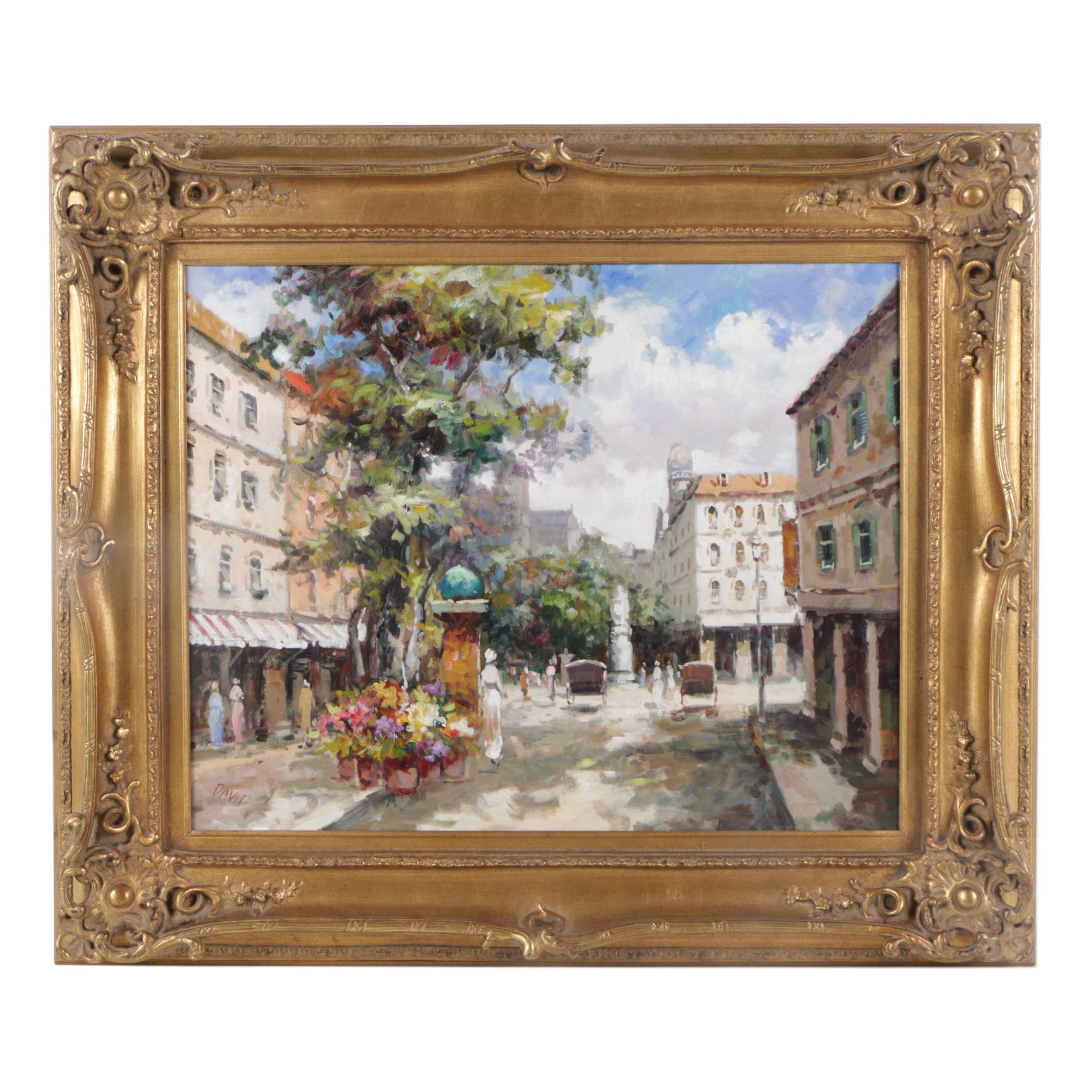 David Oil Painting of Street Scene