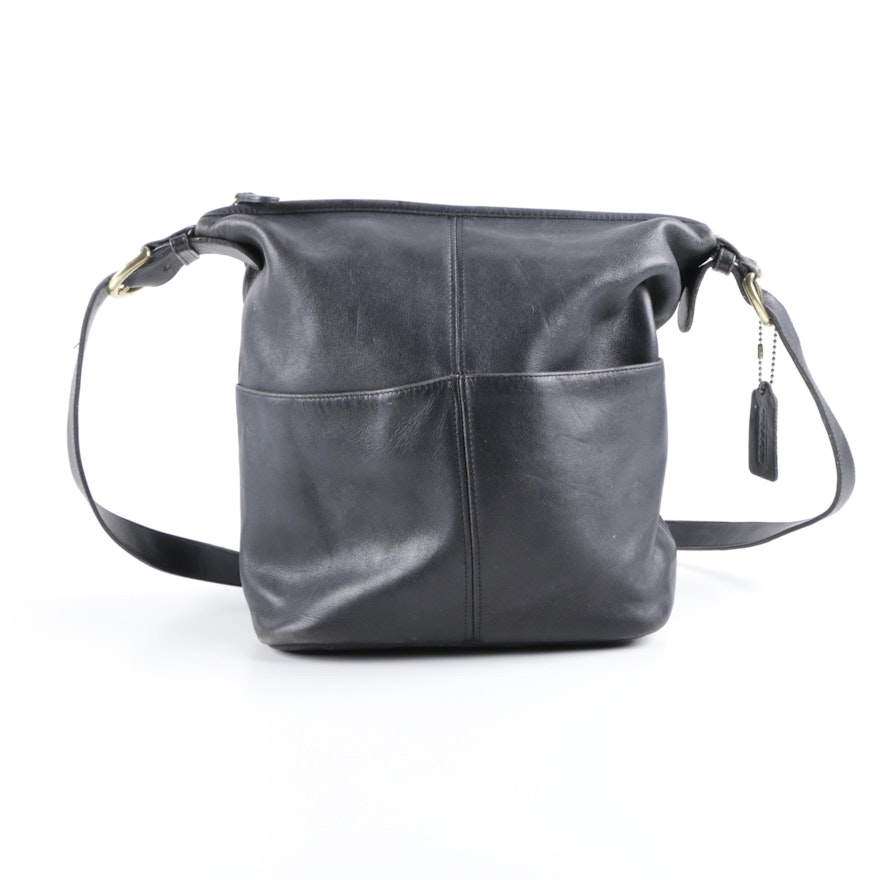 Vintage Coach Black Leather Bucket Bag