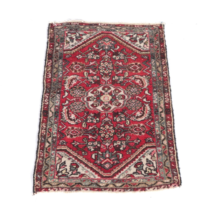 Vintage Hand-Knotted Persian Sarouk Wool Accent Rug