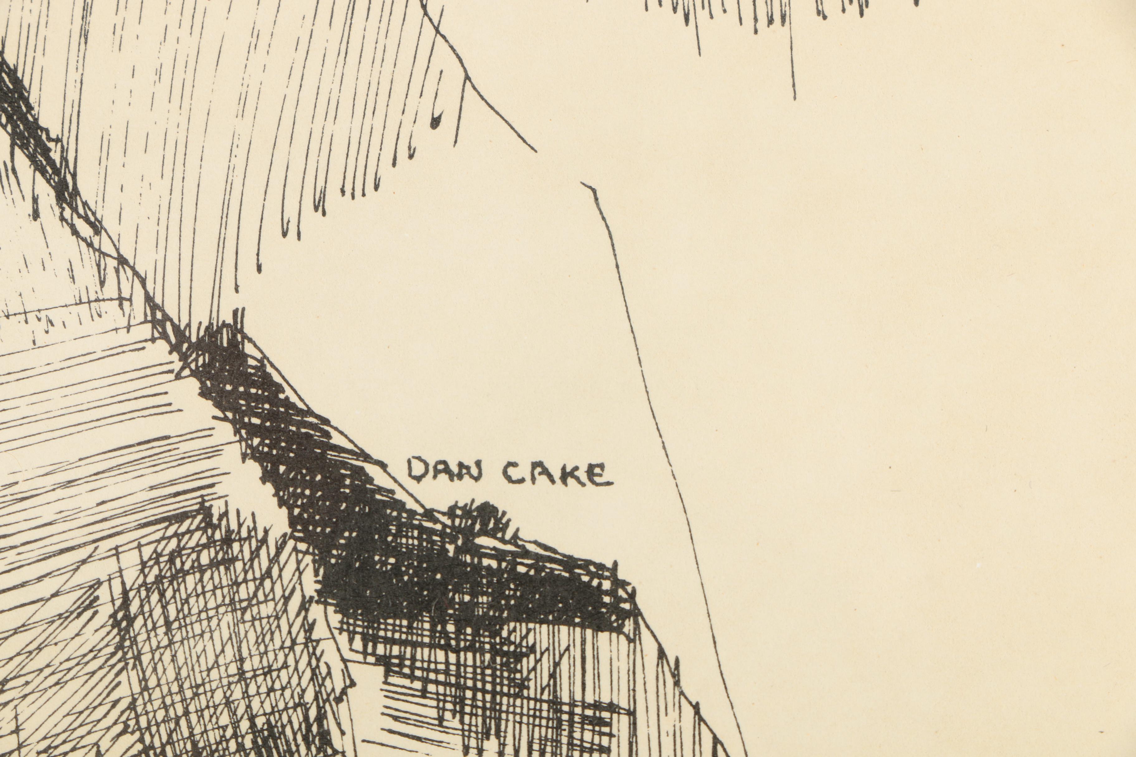 Lithograph After Dan Cake of Lighthouse Along Rocky Coast