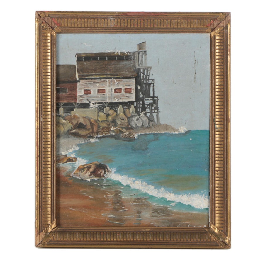 Vintage Oil Painting of Coastal Landscape