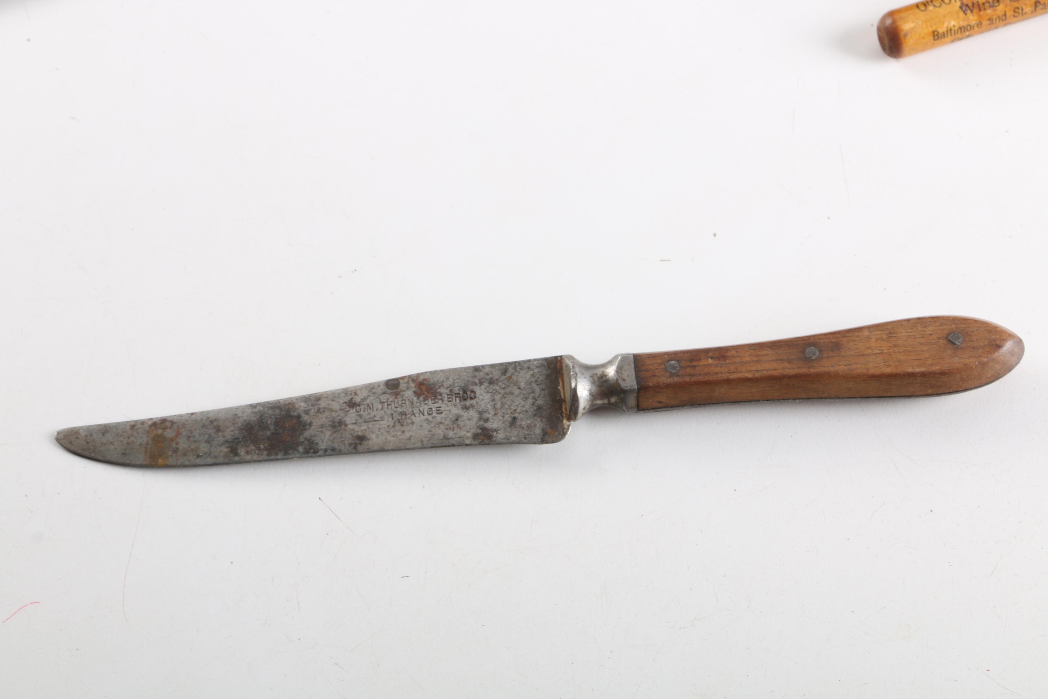 Vintage Wood Food Crate and Utensil Organizers with Various Cooking Tools