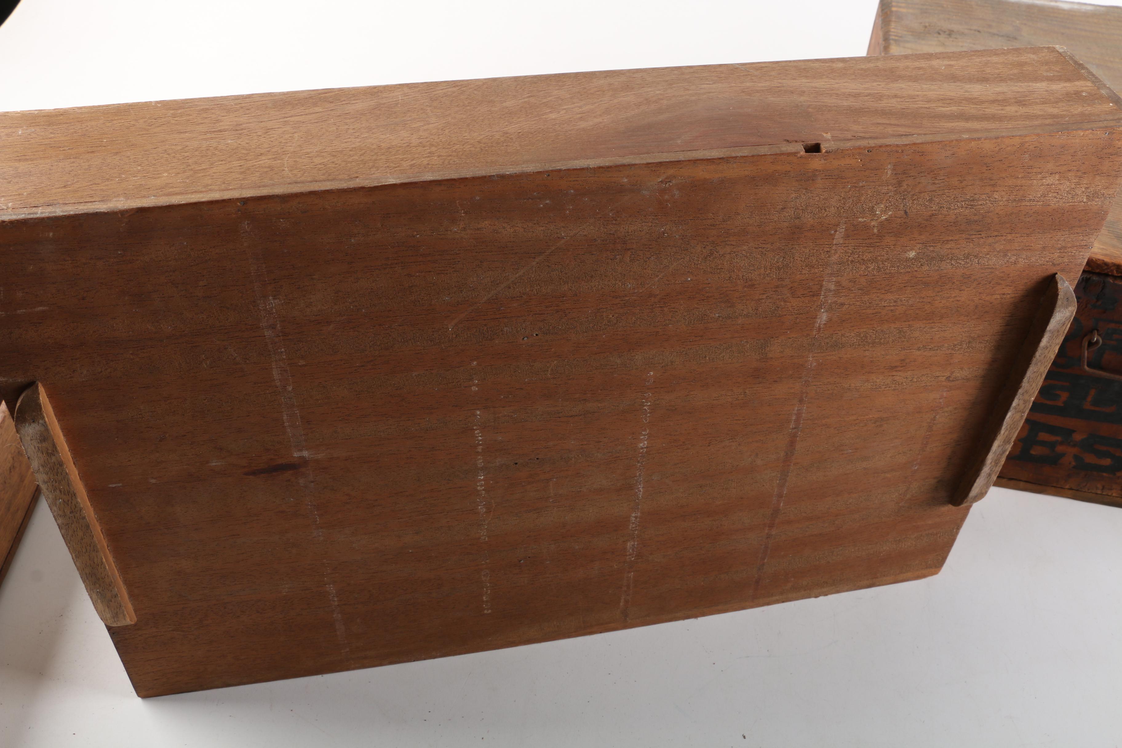 Vintage Wood Food Crate and Utensil Organizers with Various Cooking Tools