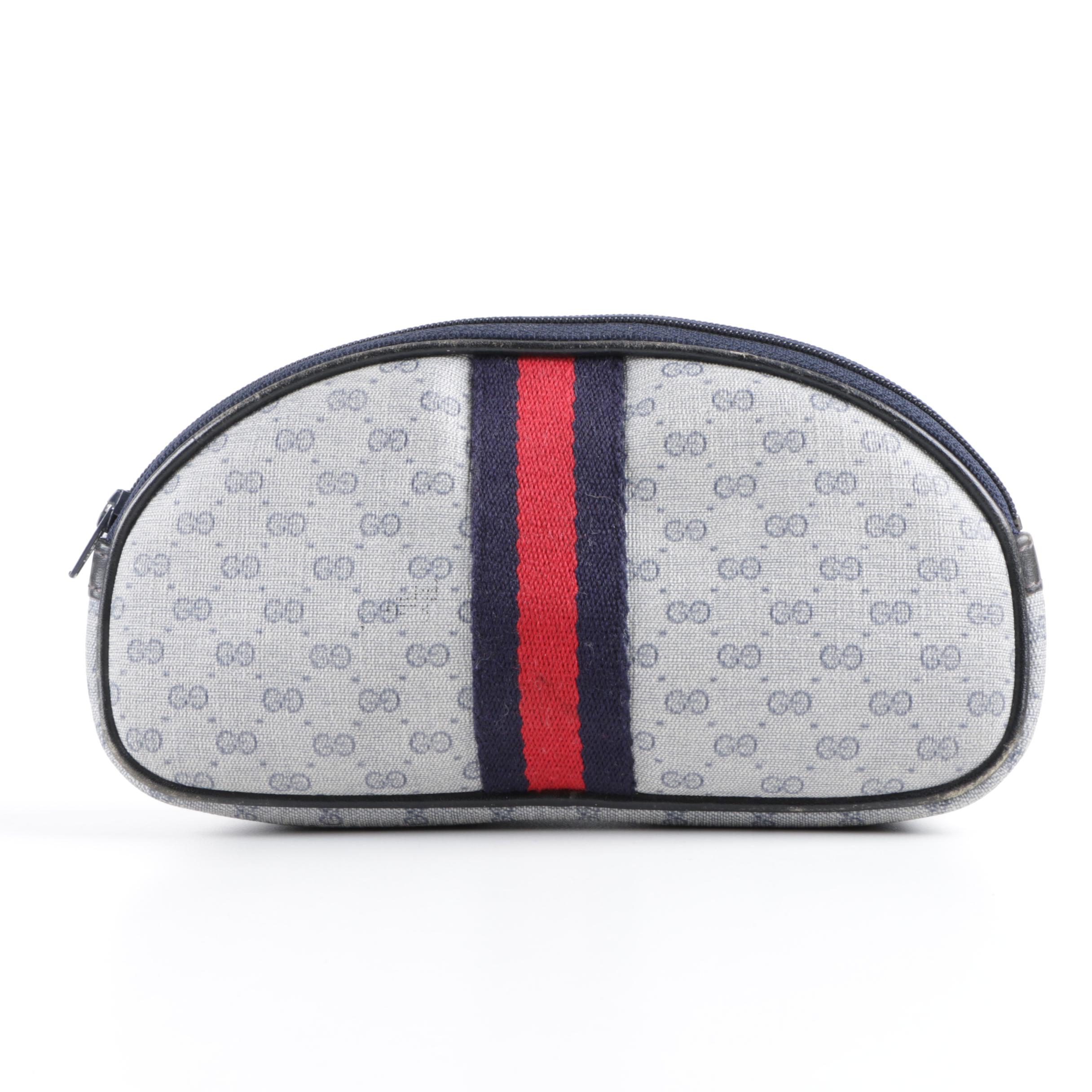 Vintage Gucci Navy GG Supreme Canvas and Leather Pouch