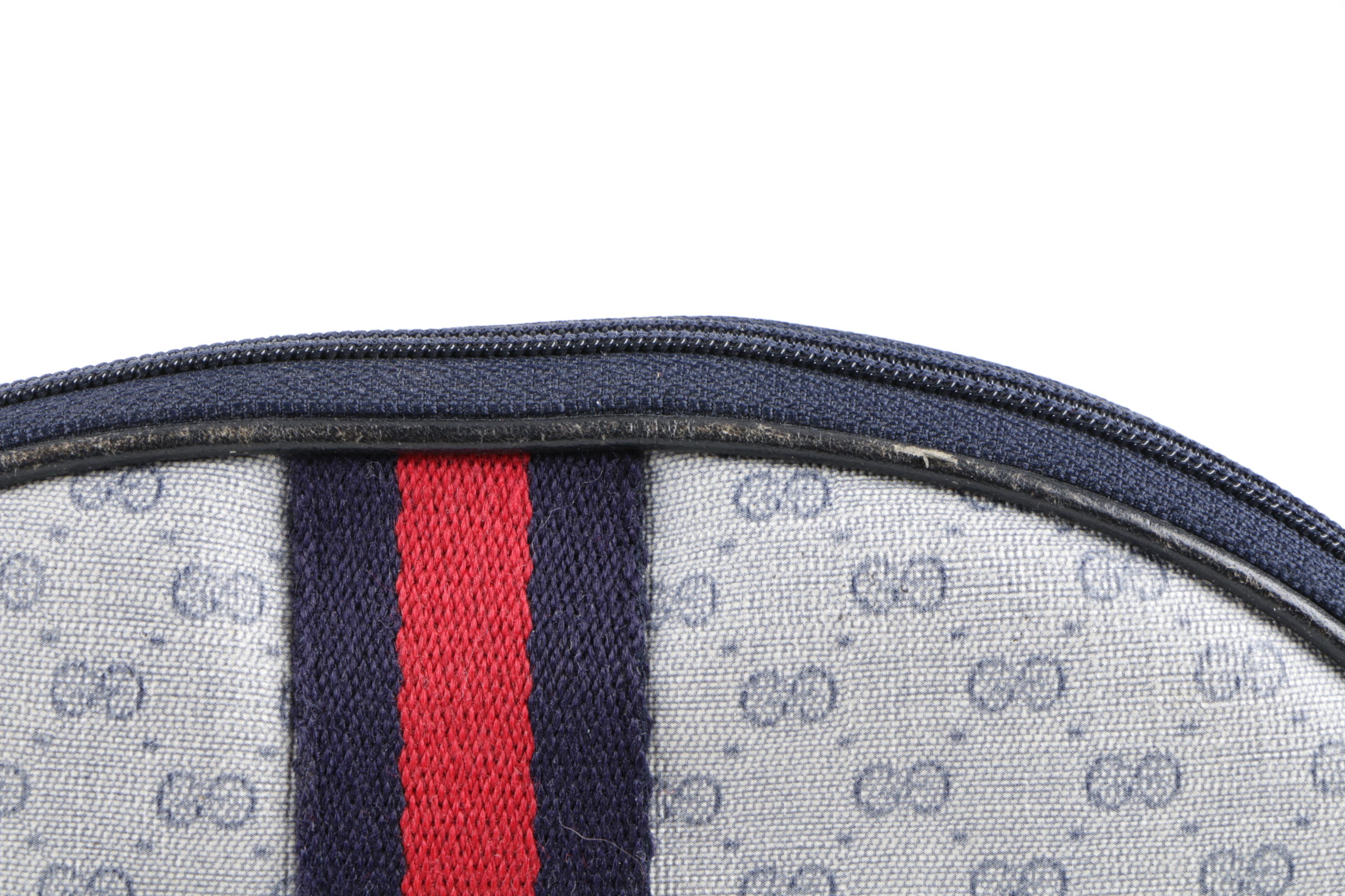 Vintage Gucci Navy GG Supreme Canvas and Leather Pouch