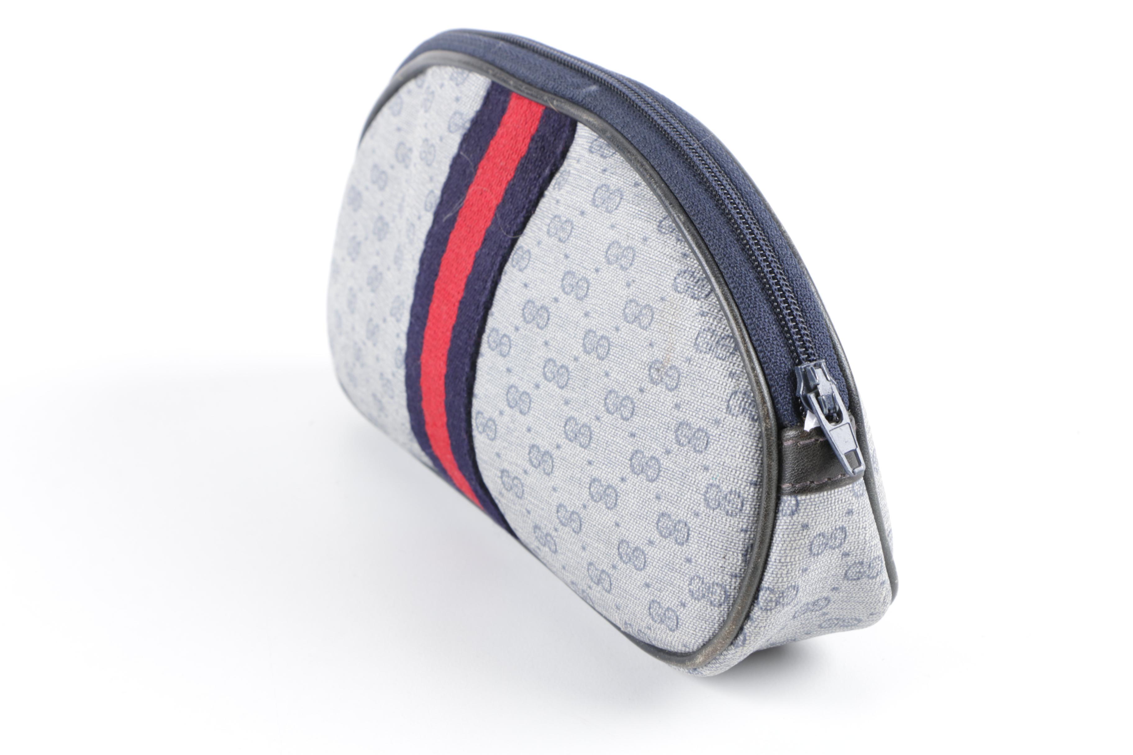 Vintage Gucci Navy GG Supreme Canvas and Leather Pouch