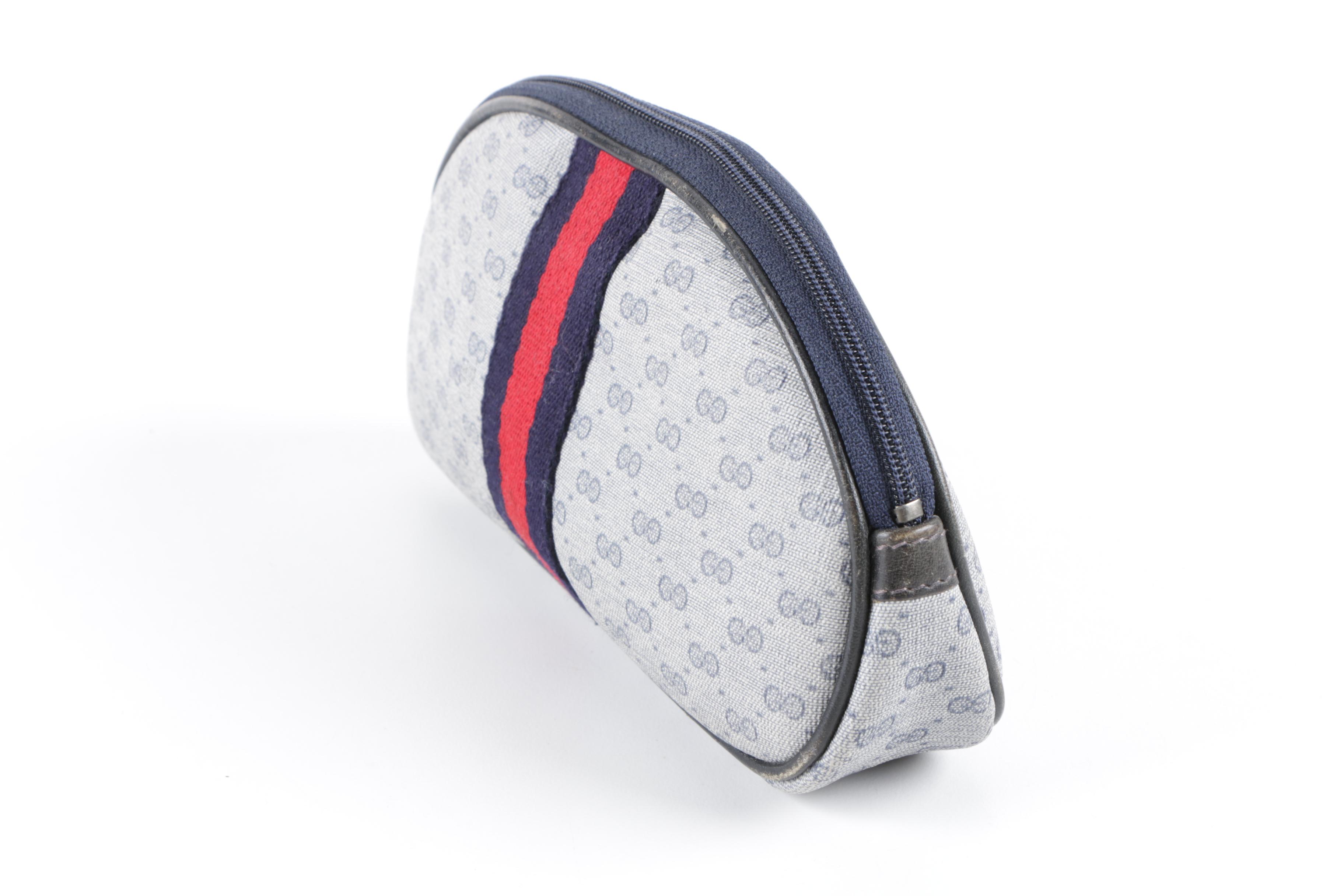 Vintage Gucci Navy GG Supreme Canvas and Leather Pouch