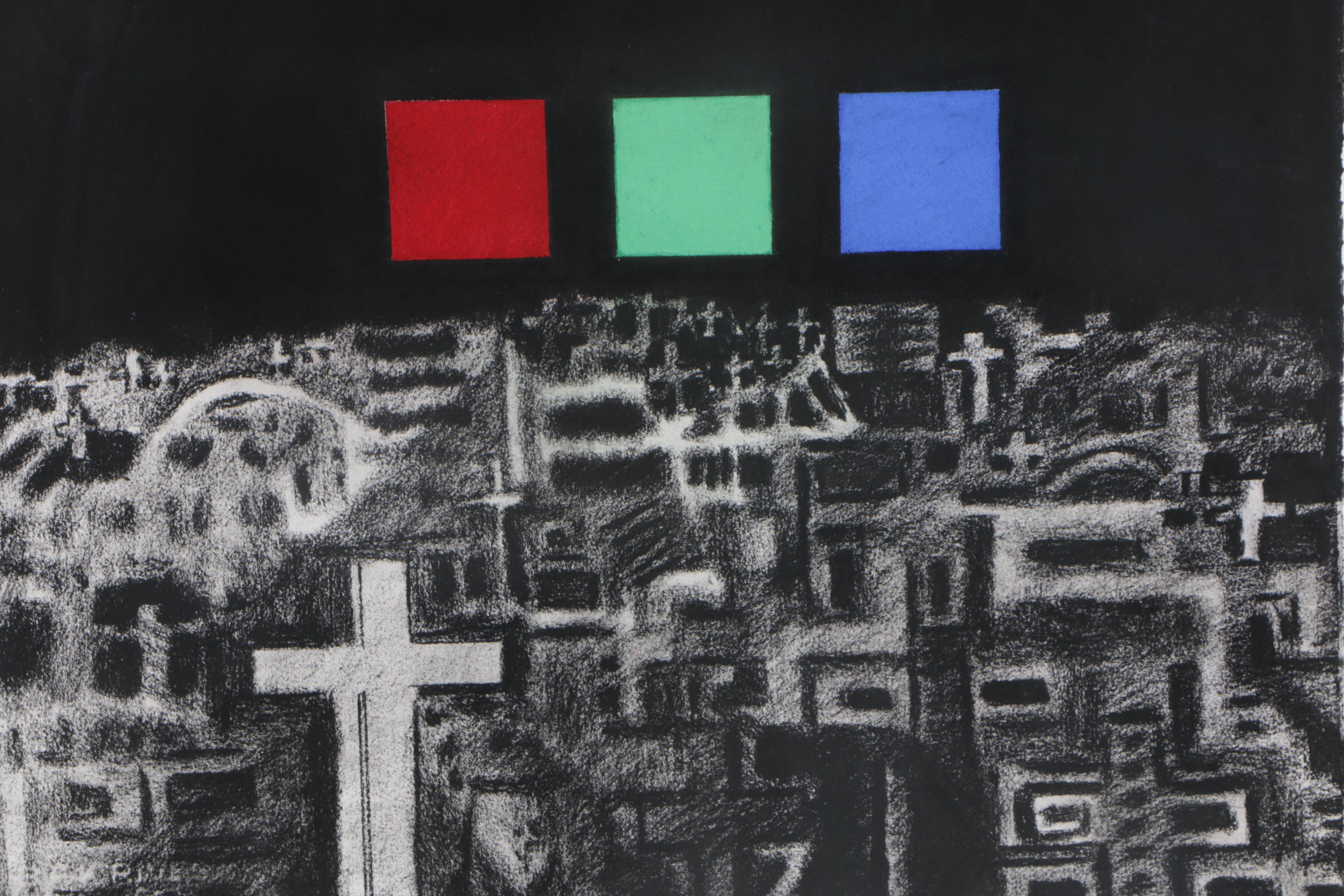 June Shadoan Charcoal Drawing "Icons and Three Windows"