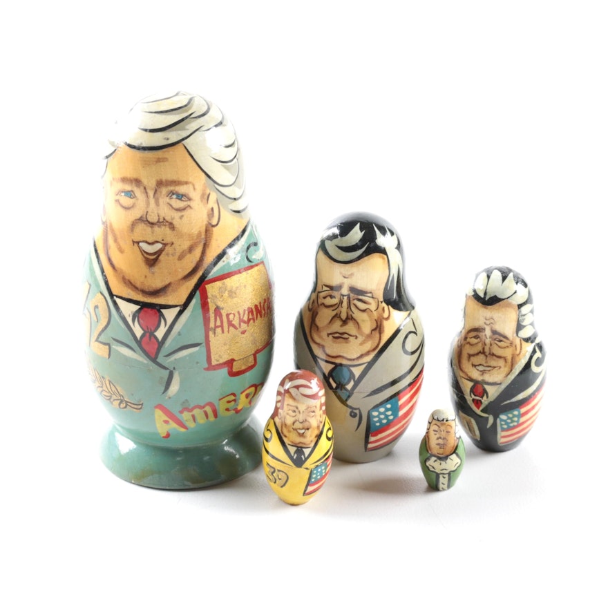 The 1st and 39th-42nd American Presidents Wooden Matryoshka Style Nesting Dolls