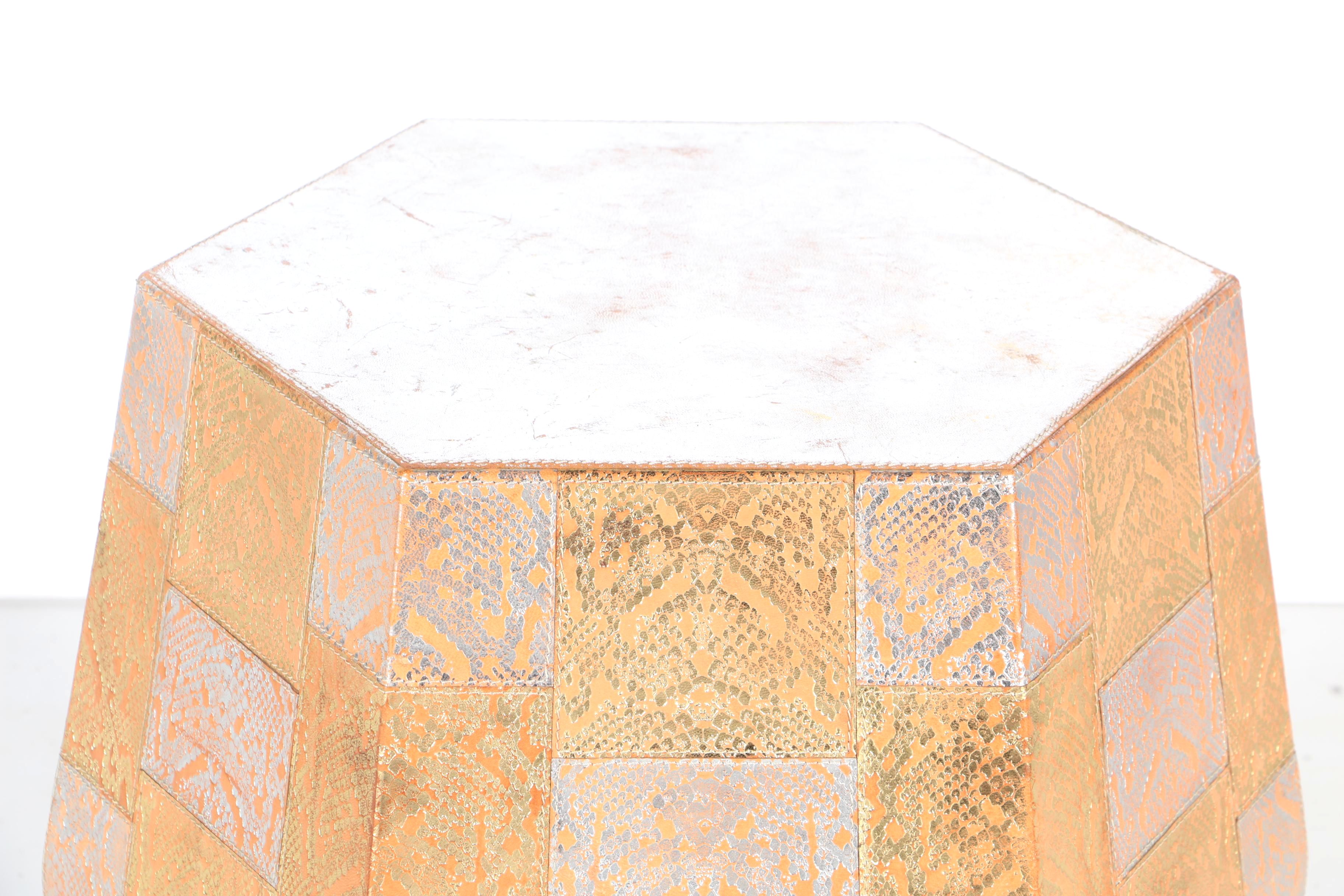 East Indian Hexagonal Leather-Covered Metal Occasional Table