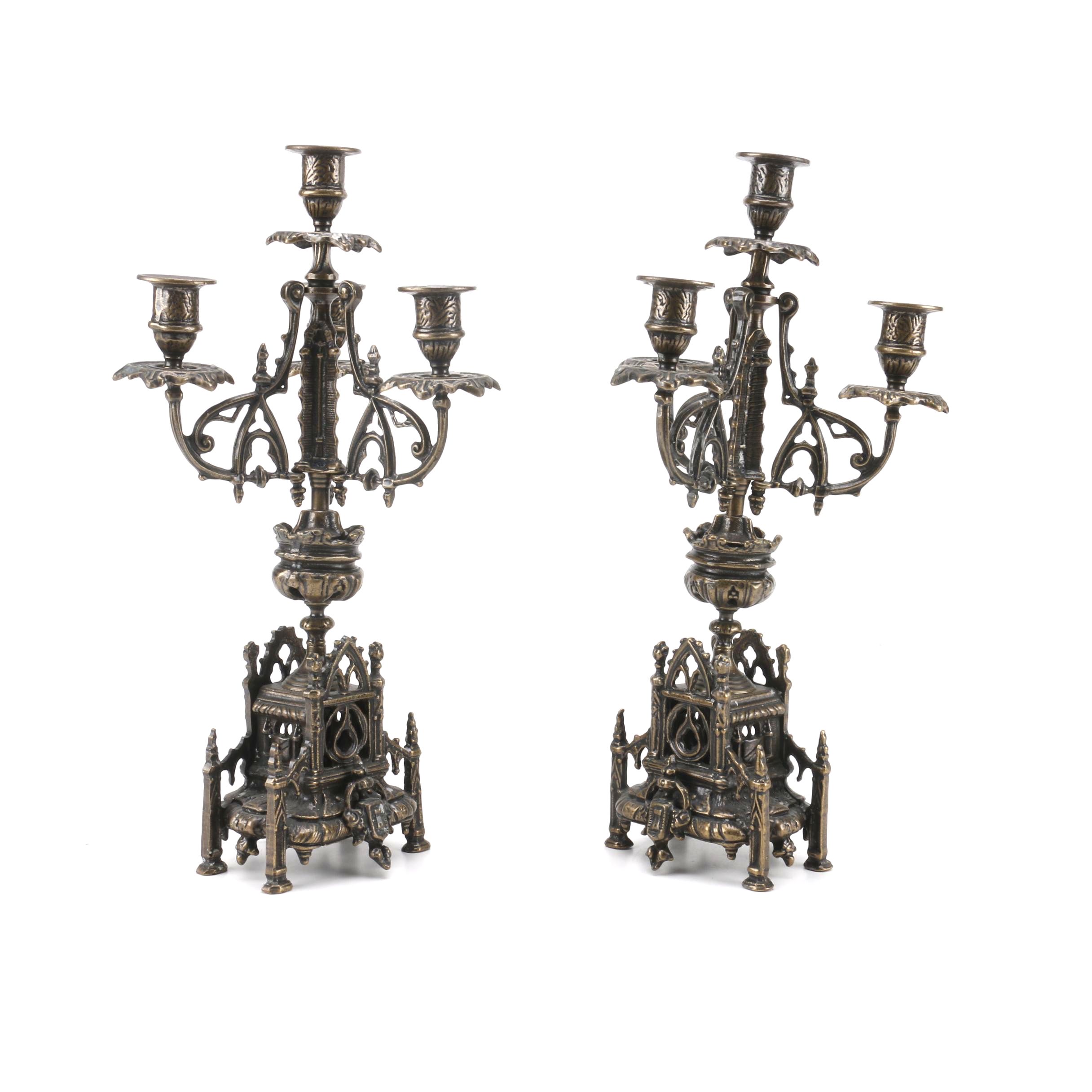 Gothic-Style Bronze Patina Candelabra