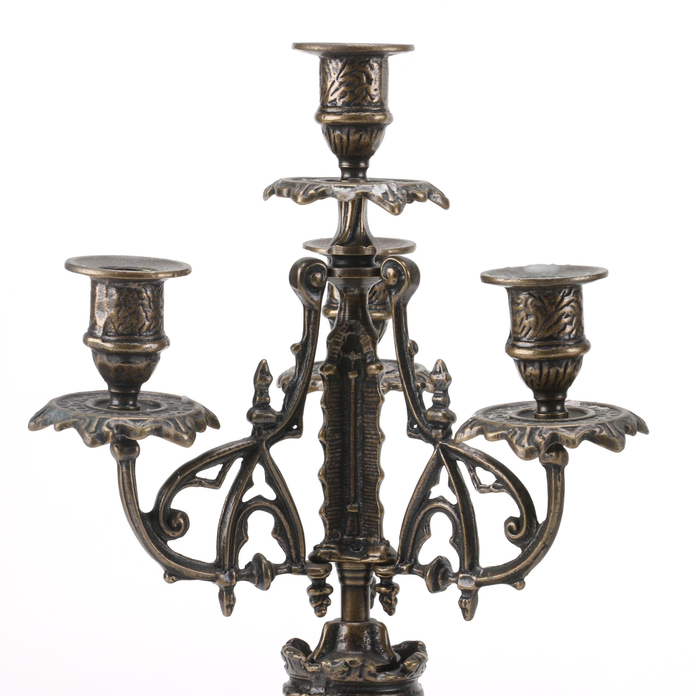 Gothic-Style Bronze Patina Candelabra