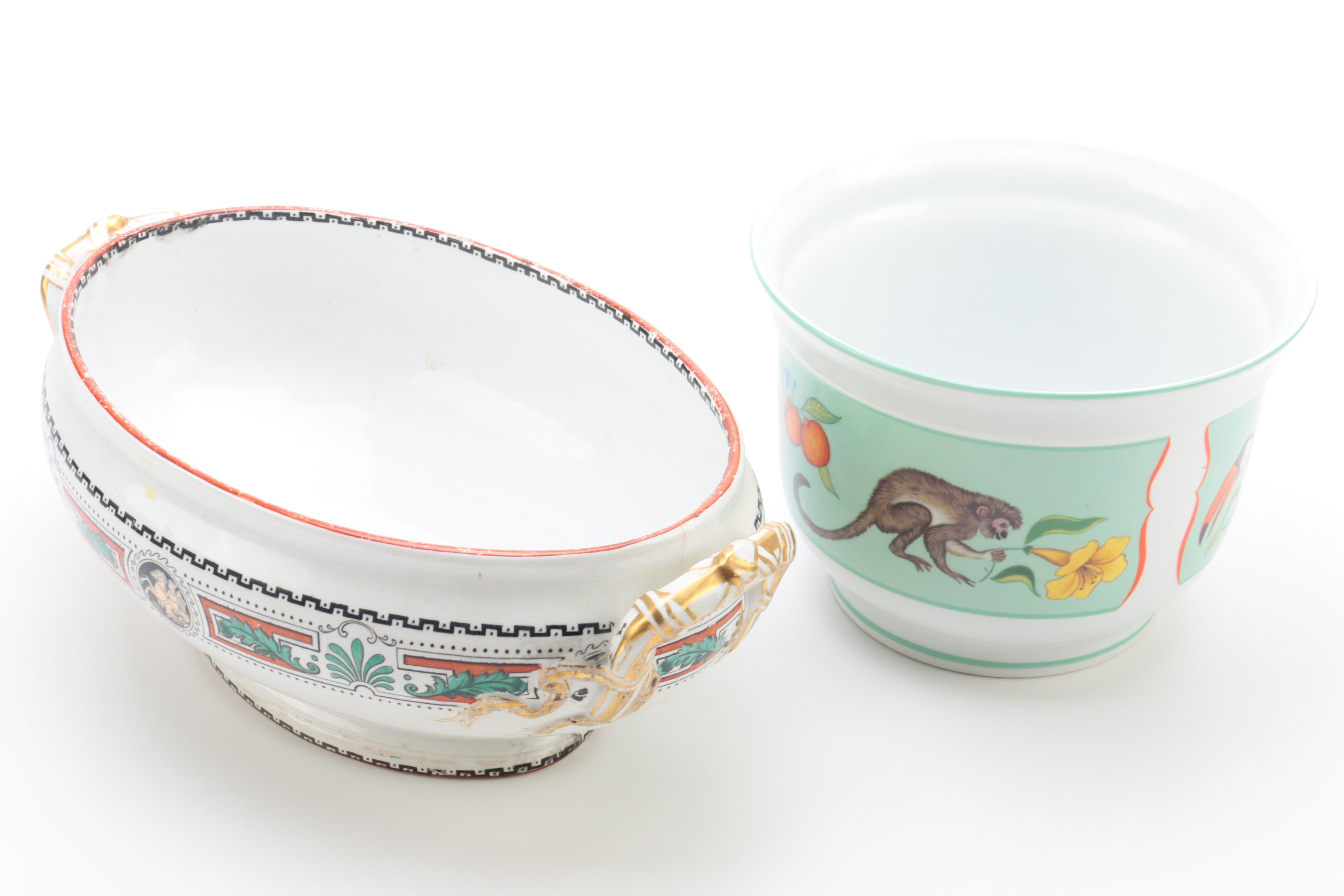 Porcelain Cachepots Featuring Tiffany "Black Shoulder" Urn