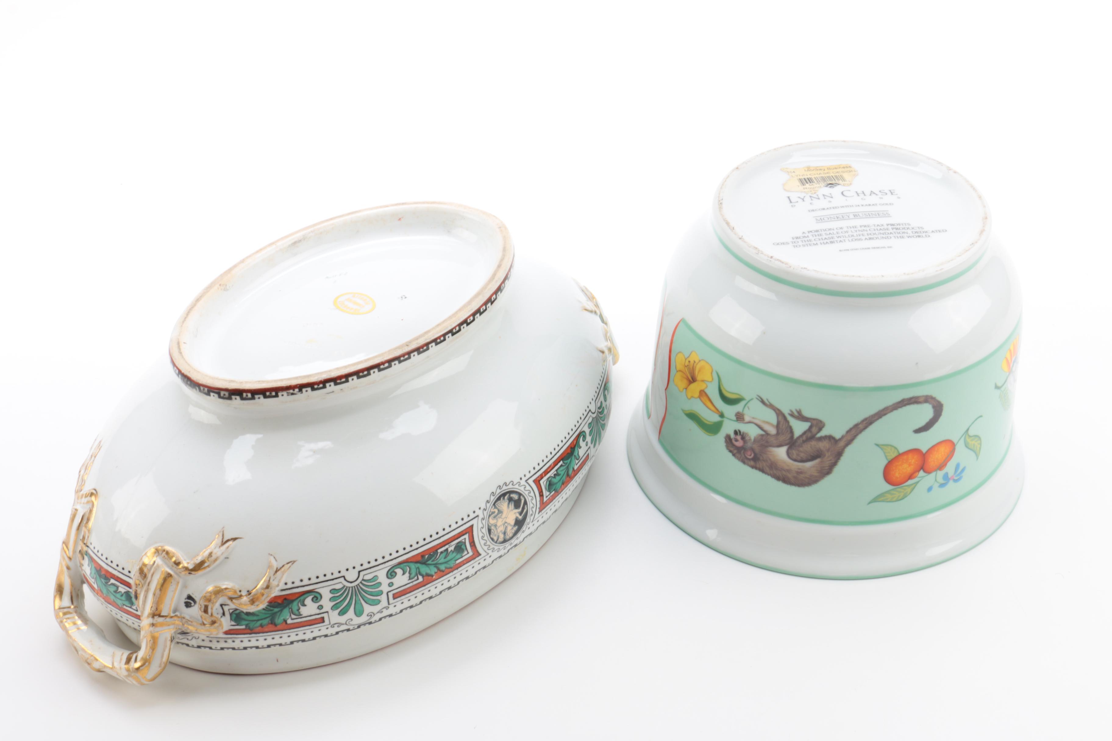 Porcelain Cachepots Featuring Tiffany "Black Shoulder" Urn