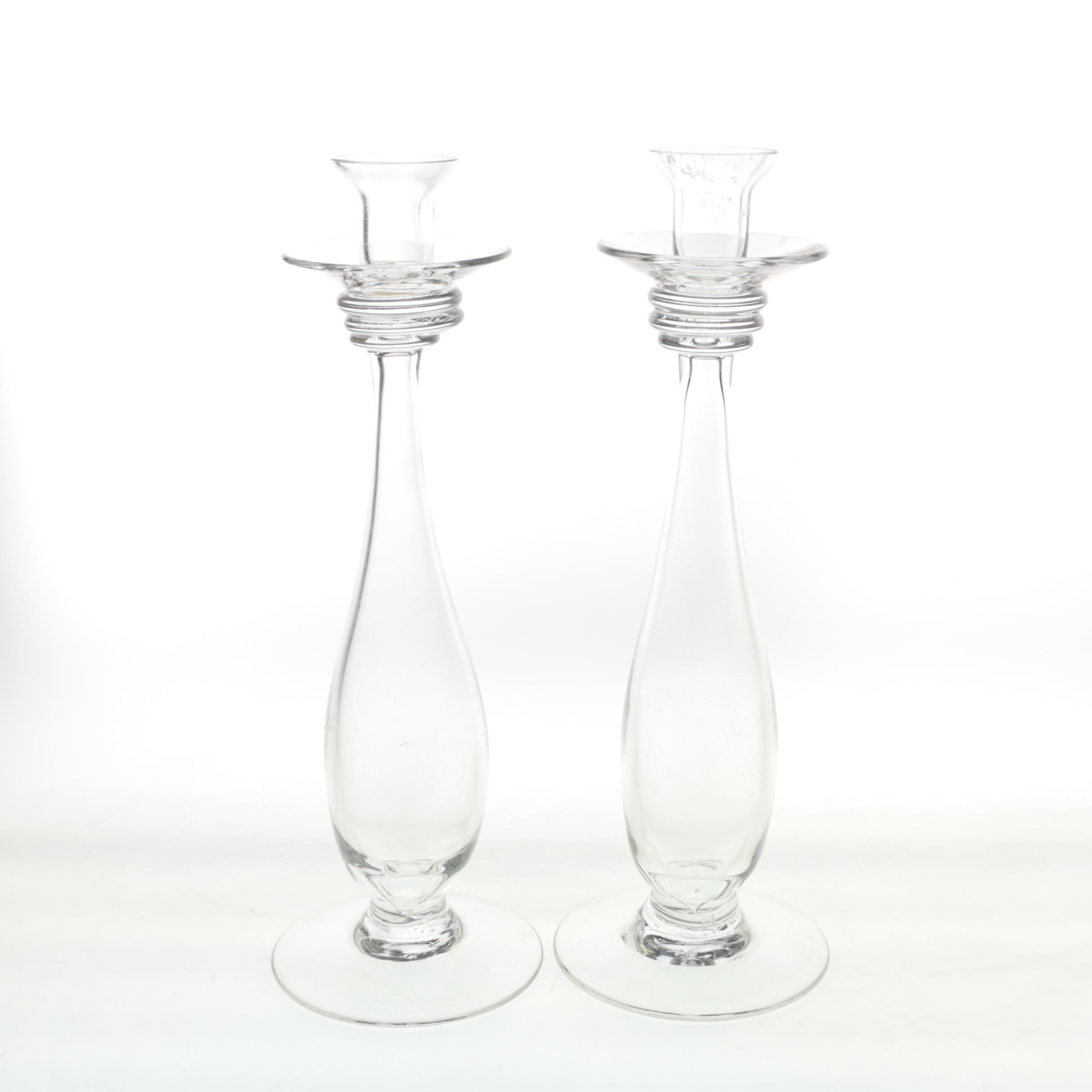 Pair of Blown Glass Candlesticks