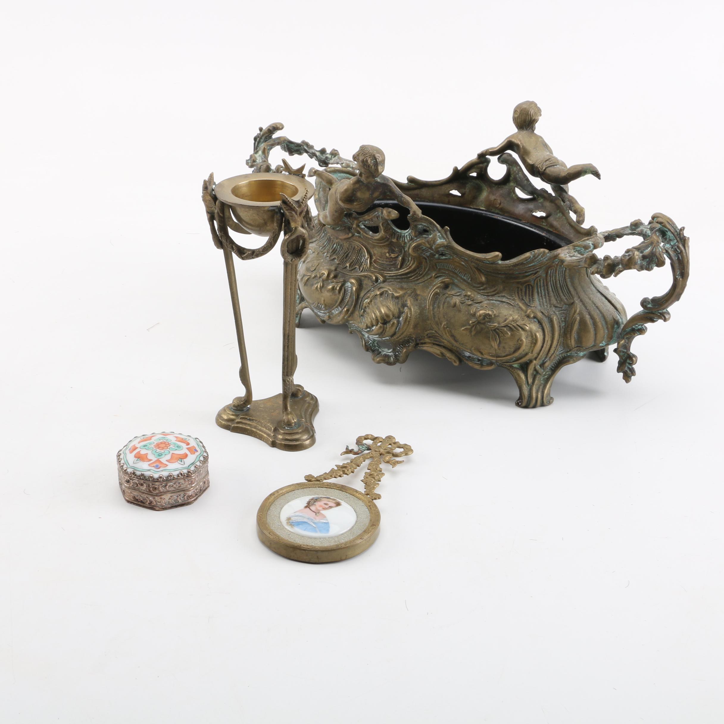 Antique French Rococo Style Jardiniére with a Hand-Painted Porcelain Portrait