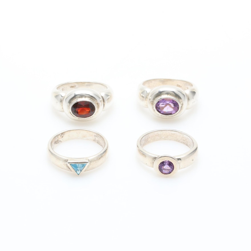 Sterling Silver Bezel Set Gemstone Ring Selection