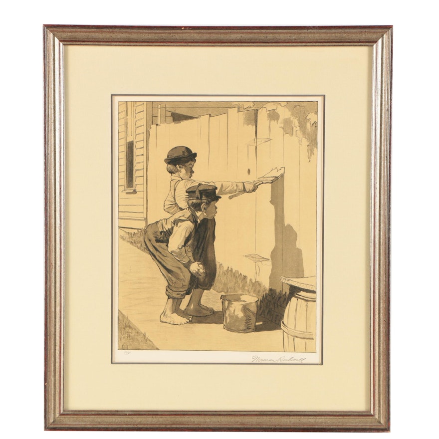 Norman Rockwell Lithograph Print "Whitewashing the Fence"