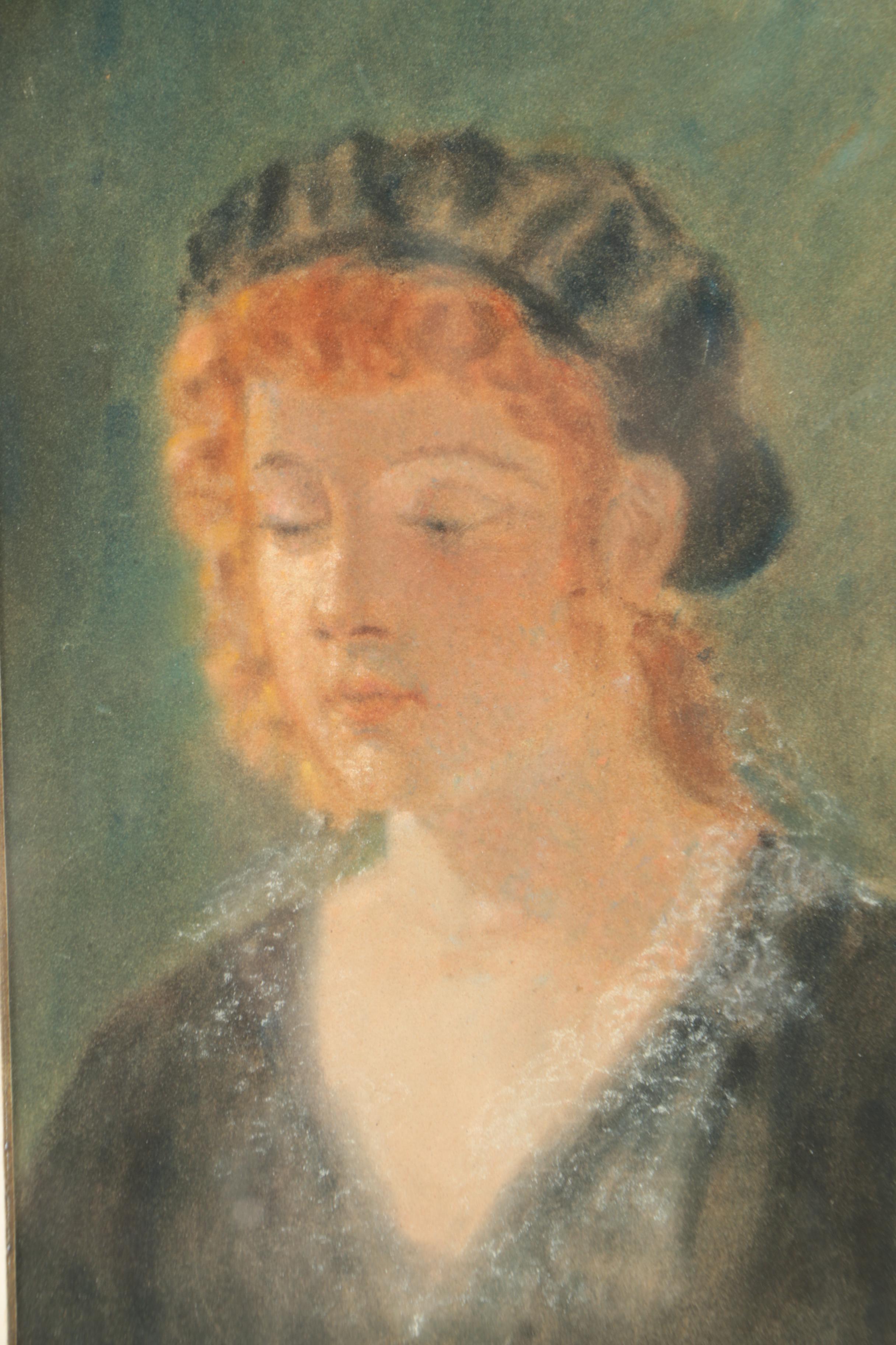 Pastel Portrait of a Red-Headed Figure