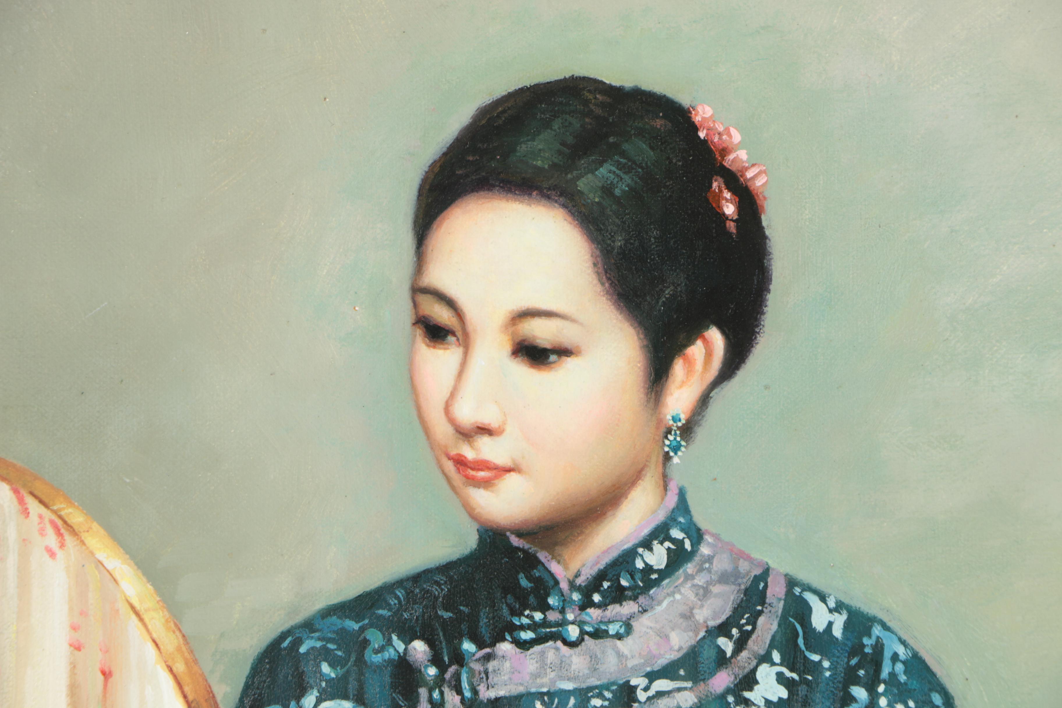 Minghin Oil Painting of a Woman Sewing