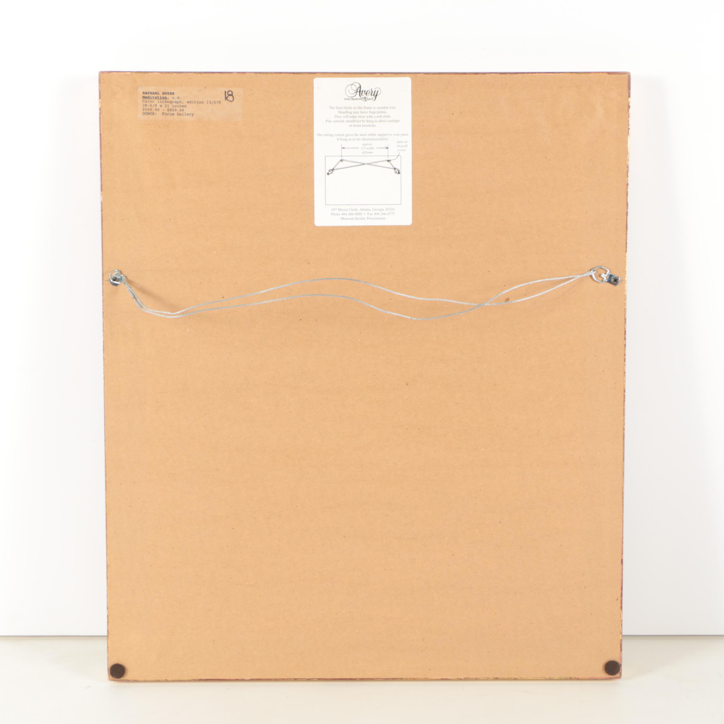 Raphael Soyer Lithograph "Meditation"