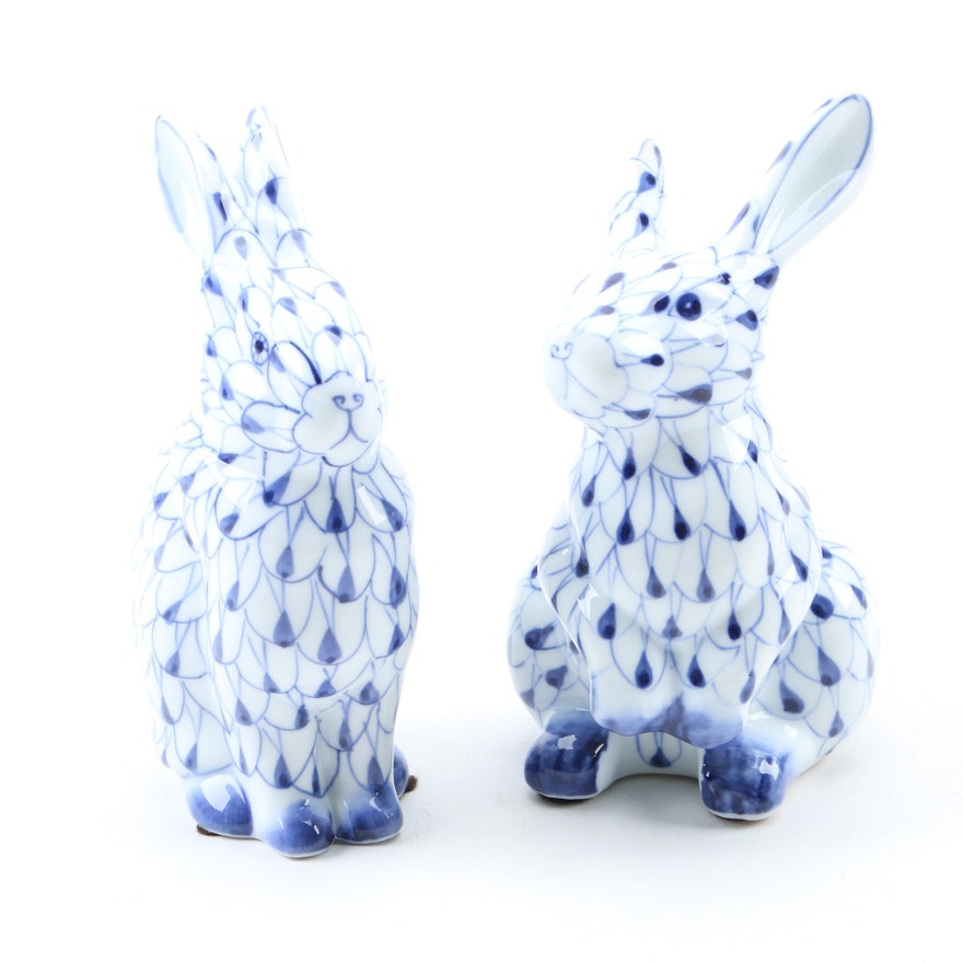 Hand-Painted Porcelain Rabbits
