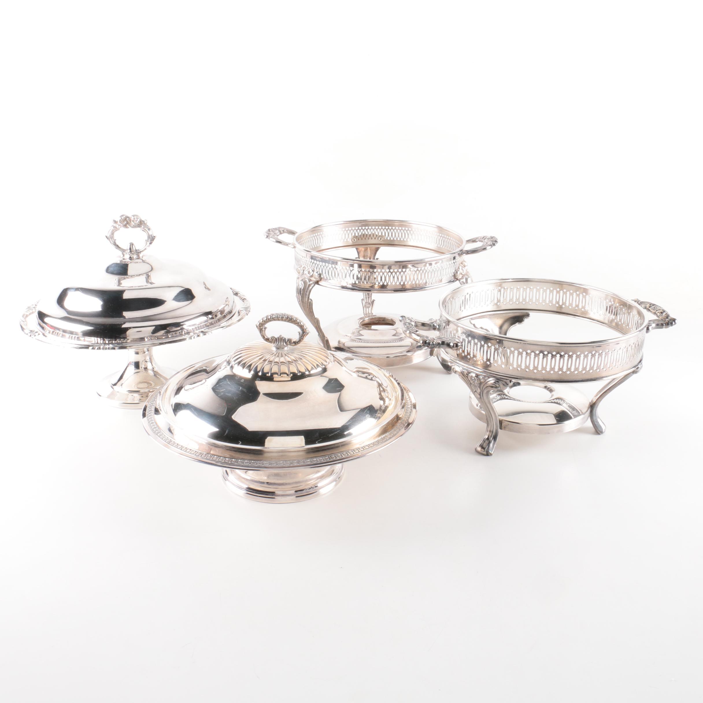 Silver Plate Chafing Dishes and Covered Compotes